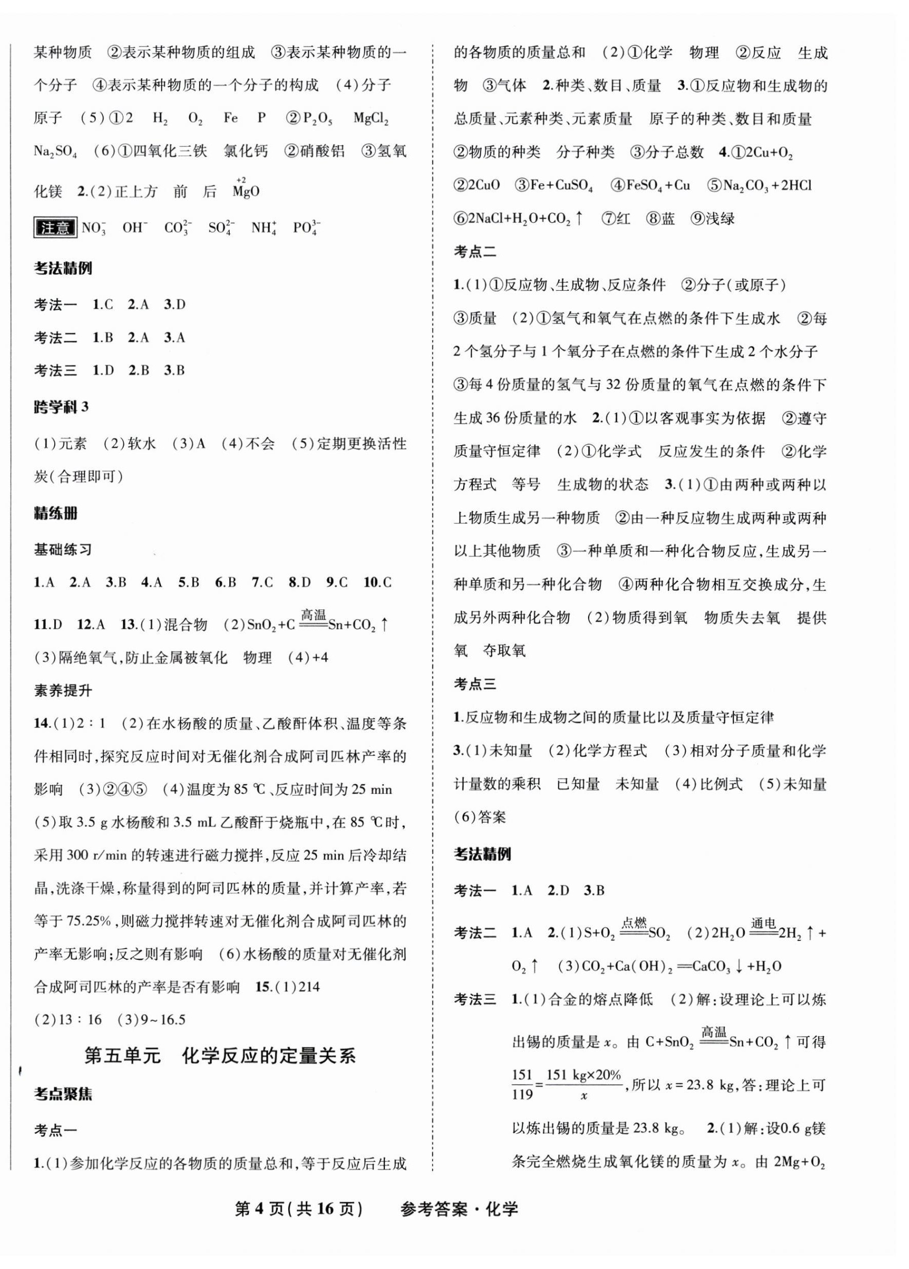 2026年九年级毕业班综合练习与检测化学中考&nbsp;第4页