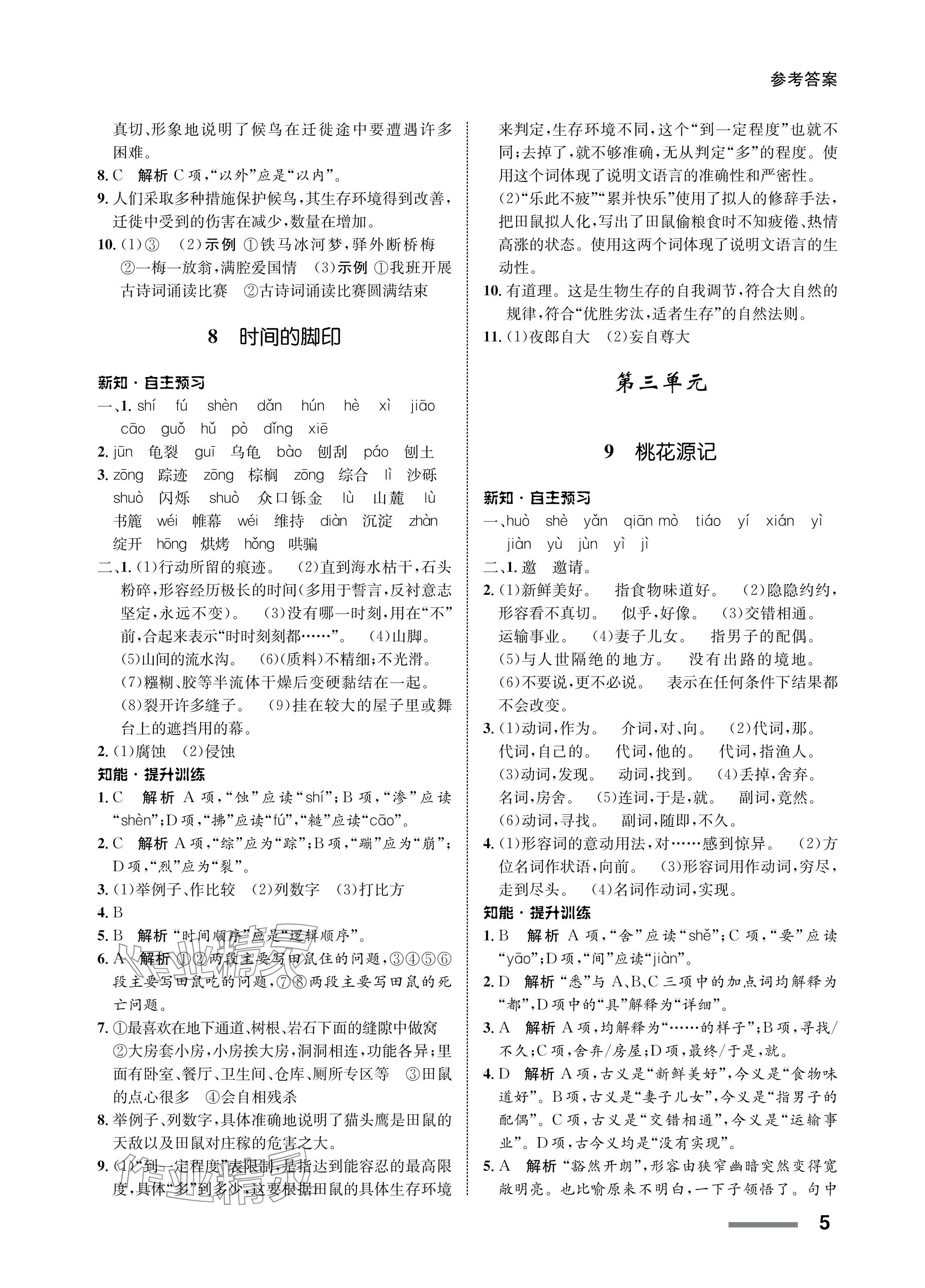 2024年配套綜合練習(xí)甘肅八年級語文下冊人教版 參考答案第5頁