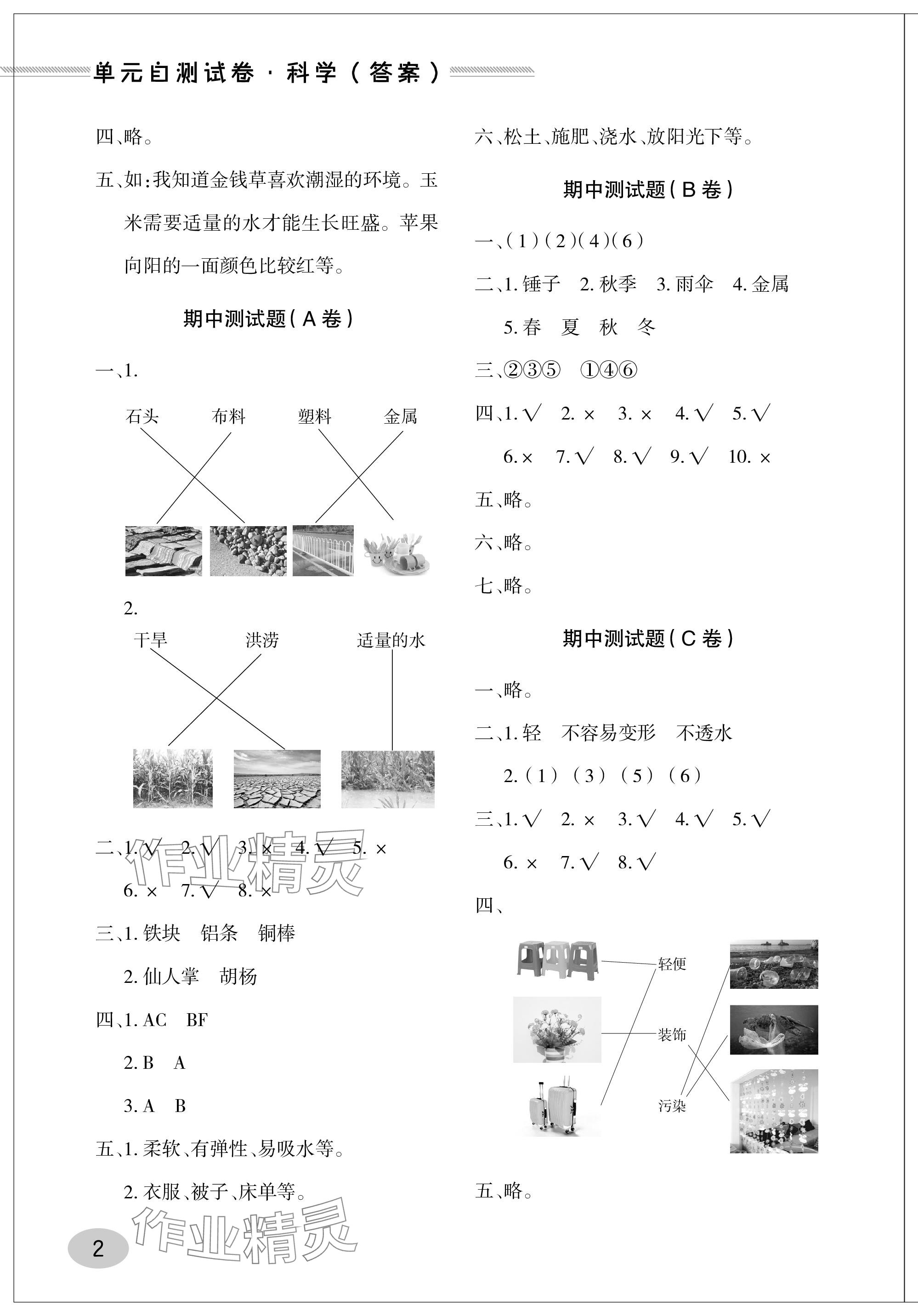 2023年單元自測(cè)試卷青島出版社二年級(jí)科學(xué)上冊(cè)青島版 參考答案第2頁(yè)