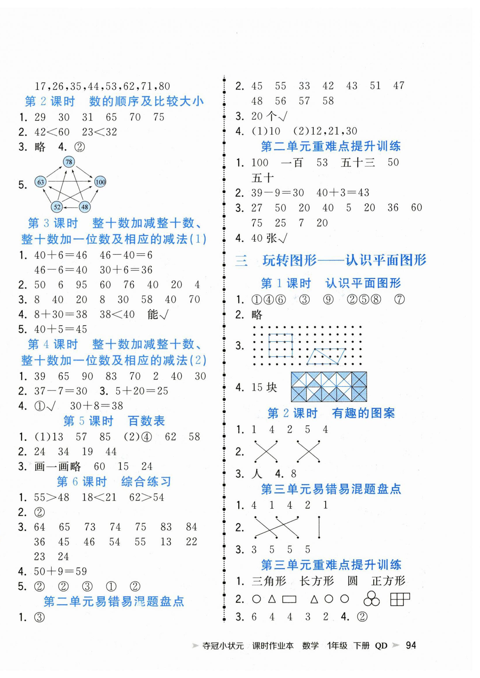 2025年夺冠小状元课时作业本一年级数学下册青岛版 第2页