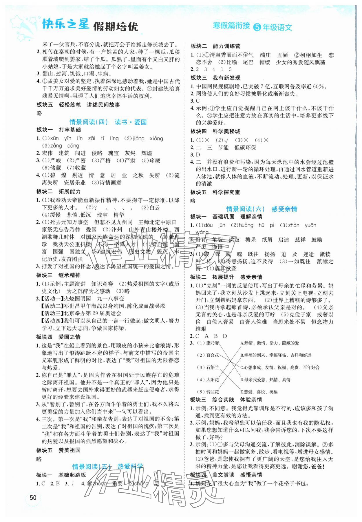 2025年假期培优武汉大学出版社五年级语文人教版 第2页