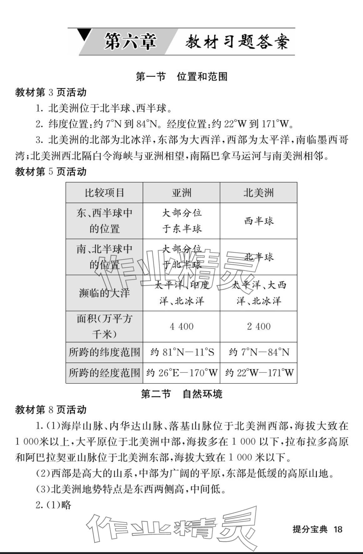 2024年課堂點睛七年級地理下冊人教版寧夏專版 參考答案第1頁