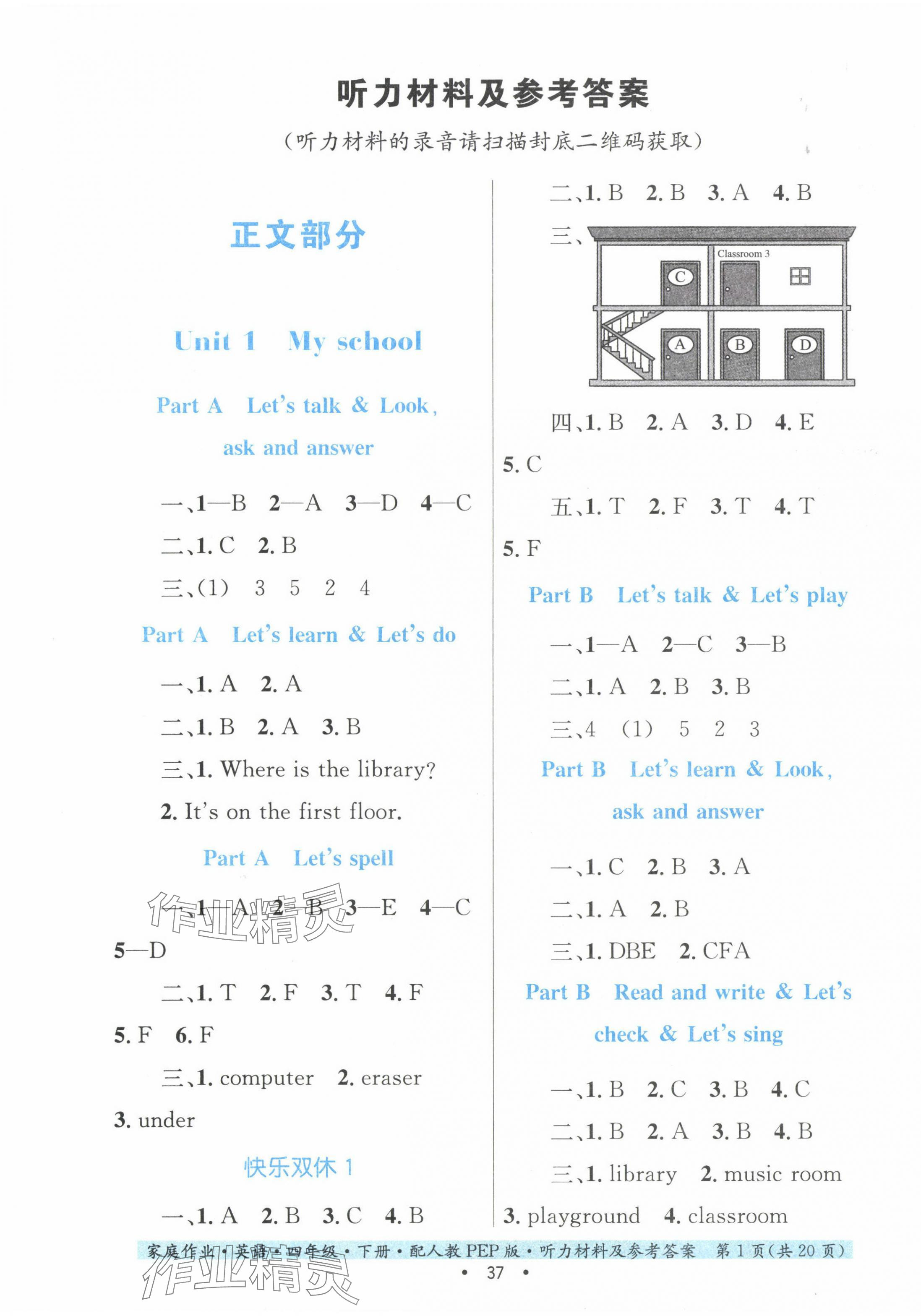 2024年家庭作業(yè)四年級英語下冊人教PEP版 第1頁