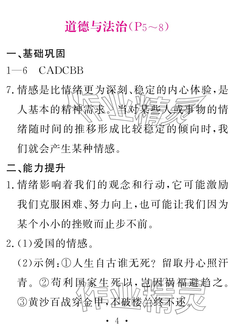 2025年天舟文化精彩暑假團(tuán)結(jié)出版社七年級綜合 參考答案第4頁