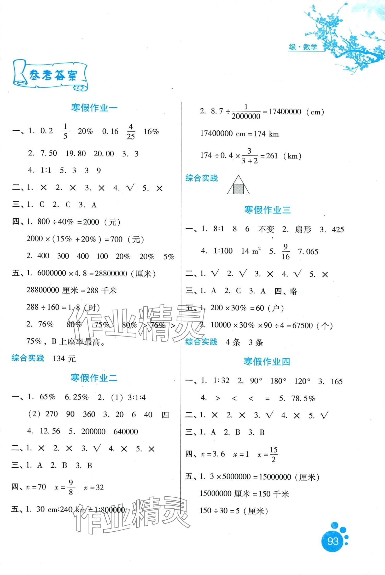 2024年寒假生活河北人民出版社六年级数学人教版 第1页