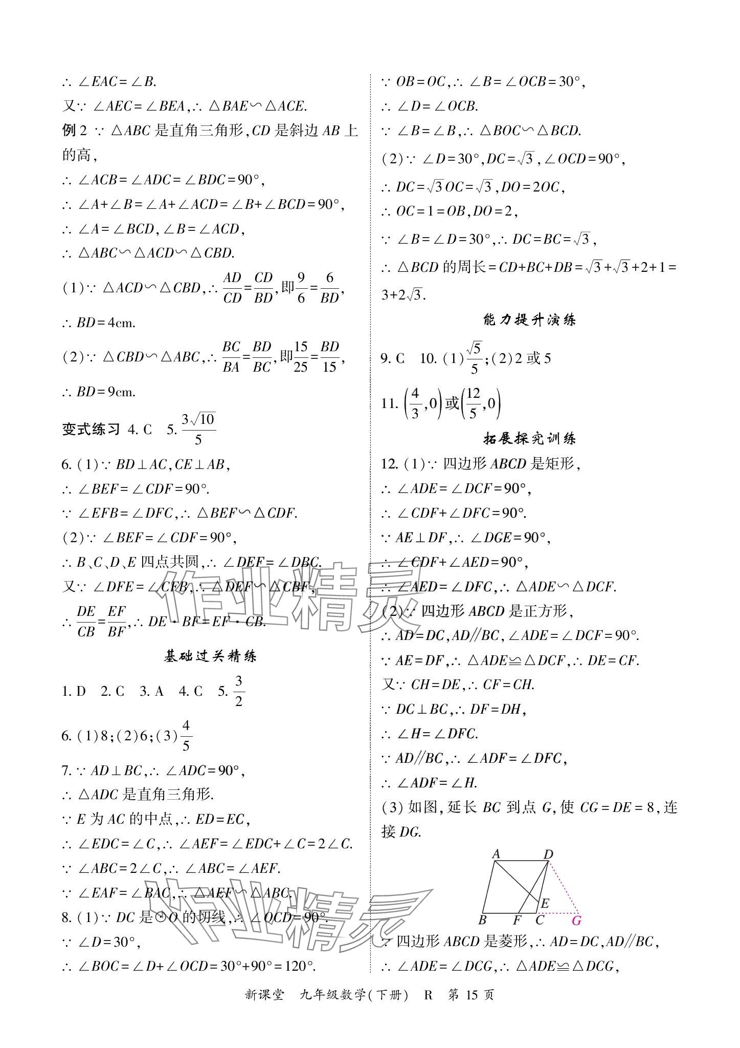 2024年啟航新課堂九年級數學下冊人教版 參考答案第15頁