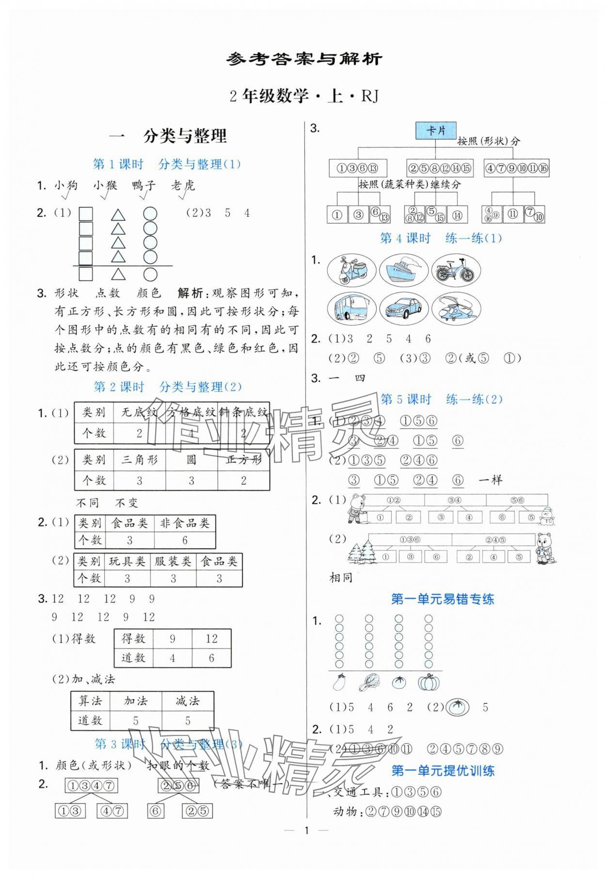2025年亮点激活提优天天练二年级数学上册人教版 参考答案第1页