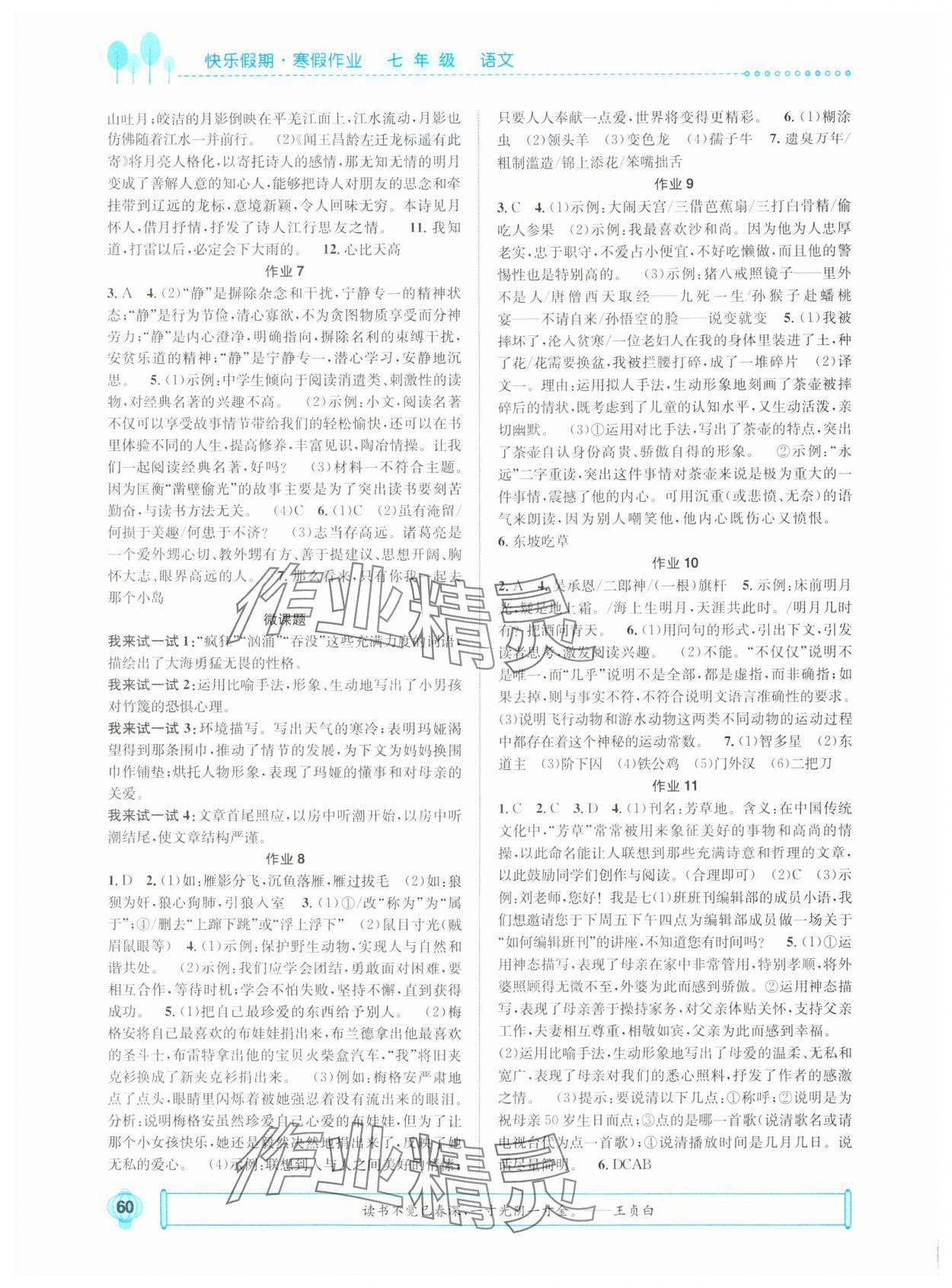 2025年七彩假日快乐假期寒假作业七年级语文人教版 第2页