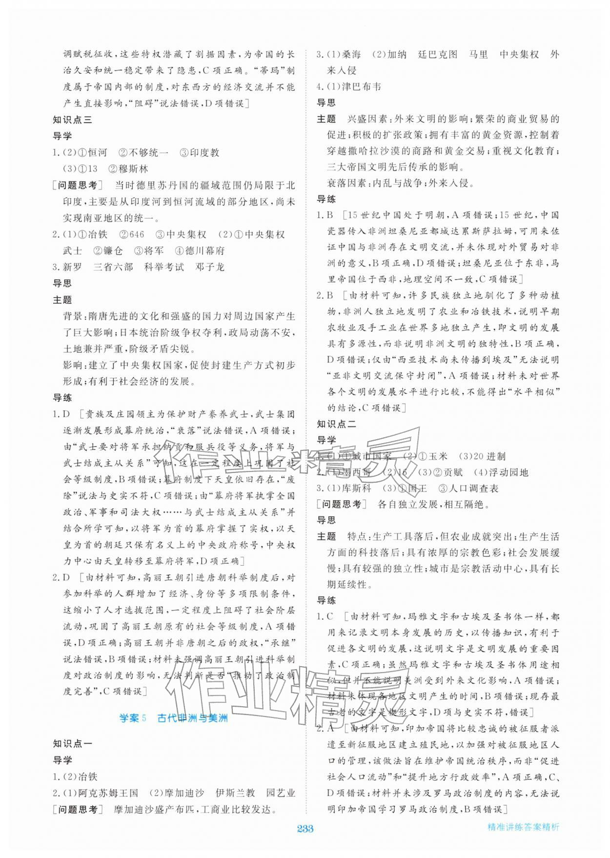 2026年步步高精准讲练高中历史必修下册人教版&nbsp;参考答案第4页