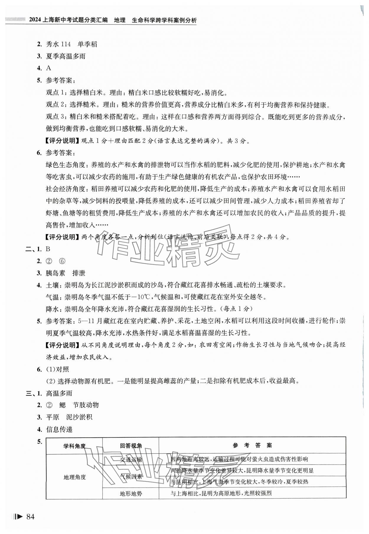 2024年上海新中考試題分類匯編地理生命科學(xué) 參考答案第3頁