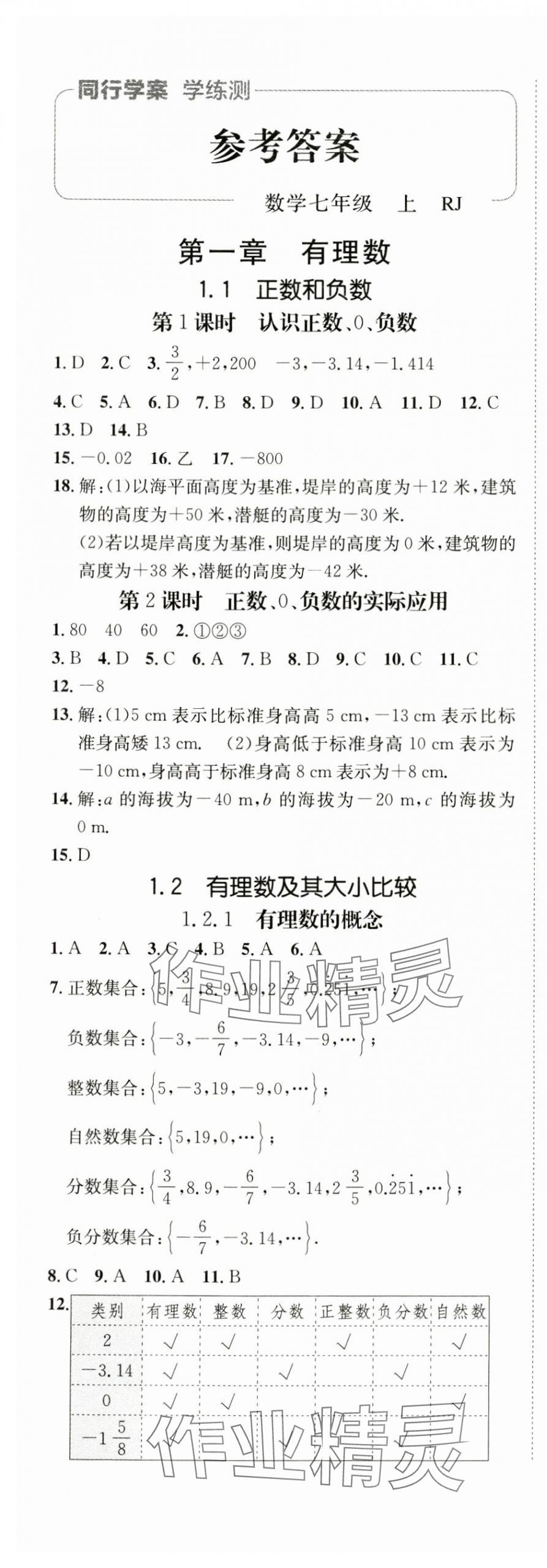 2024年同行学案学练测七年级数学上册人教版 第1页