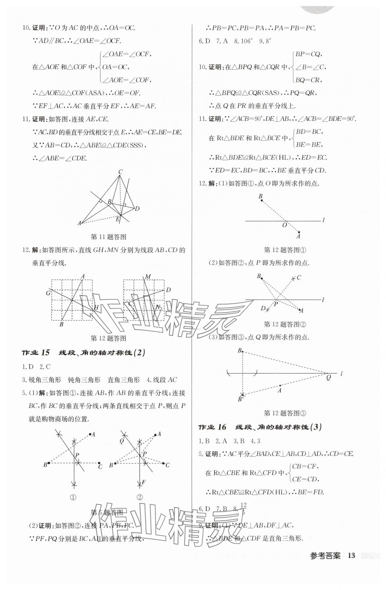 2024年启东中学作业本八年级数学上册苏科版徐州专版 参考答案第13页