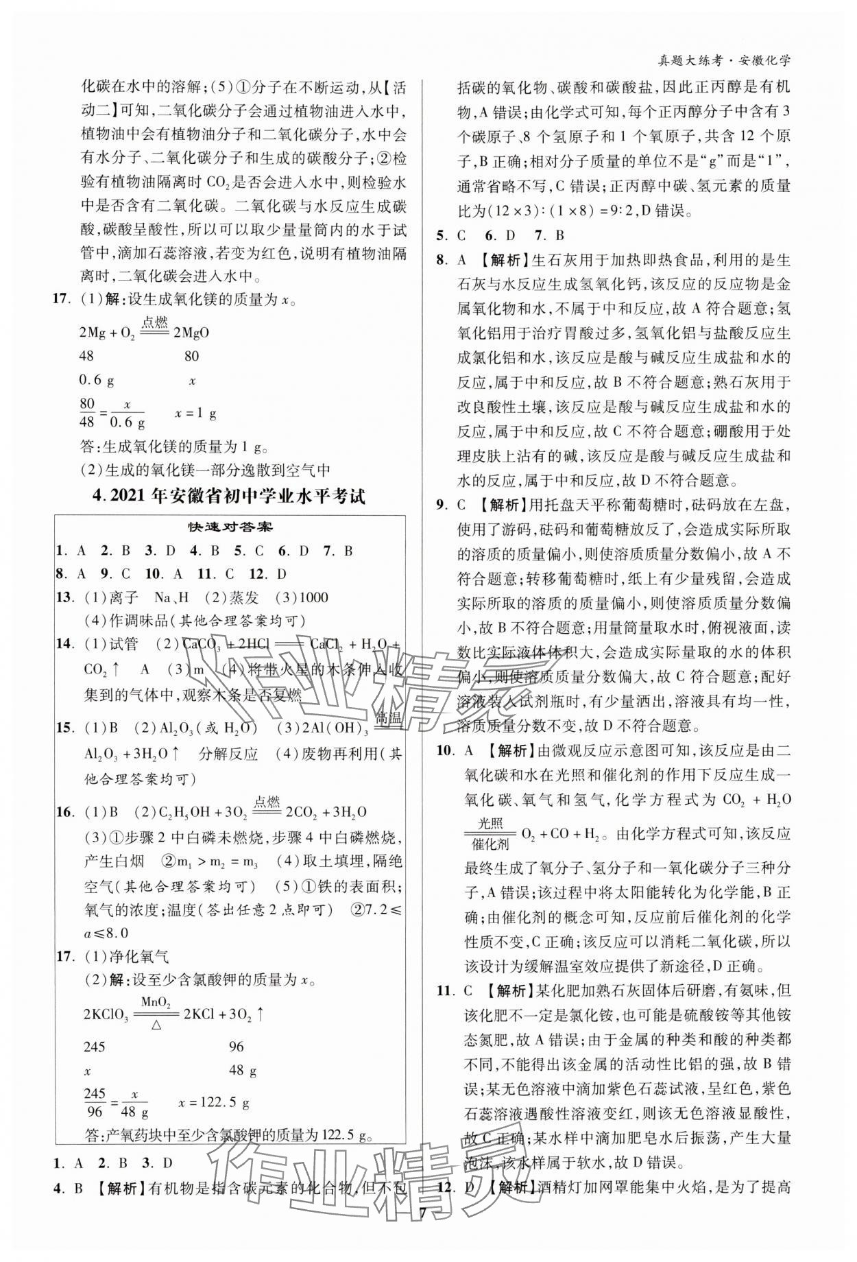 2024年中考真題大練考化學安徽專版 參考答案第6頁