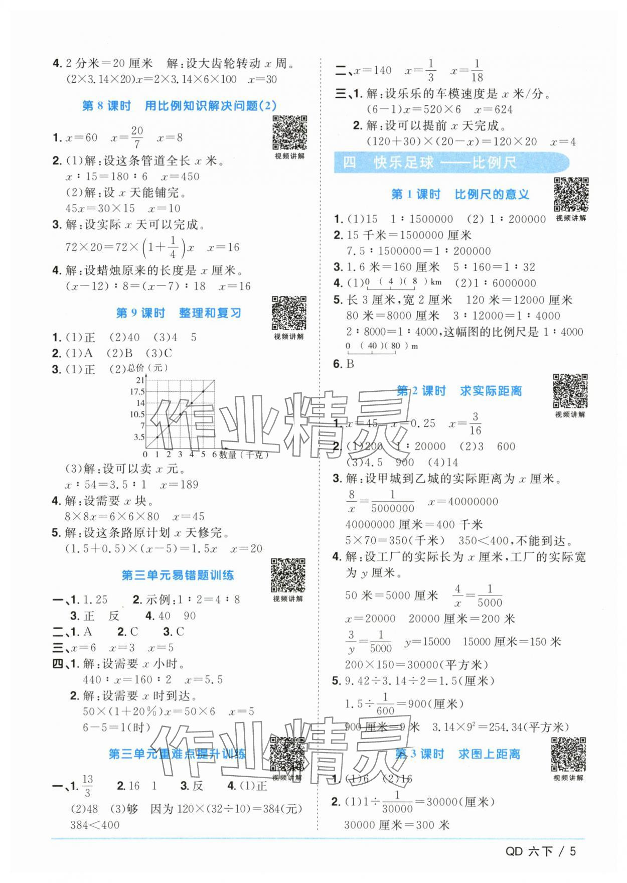 2024年阳光同学课时优化作业六年级数学下册青岛版 参考答案第5页