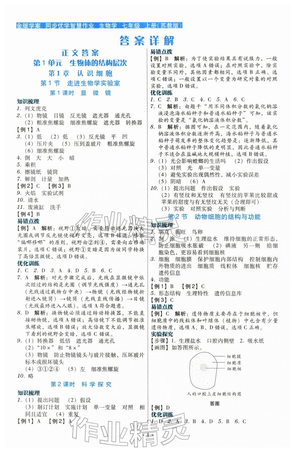 2025年金版学案同步优学智慧作业七年级生物上册苏教版 第1页