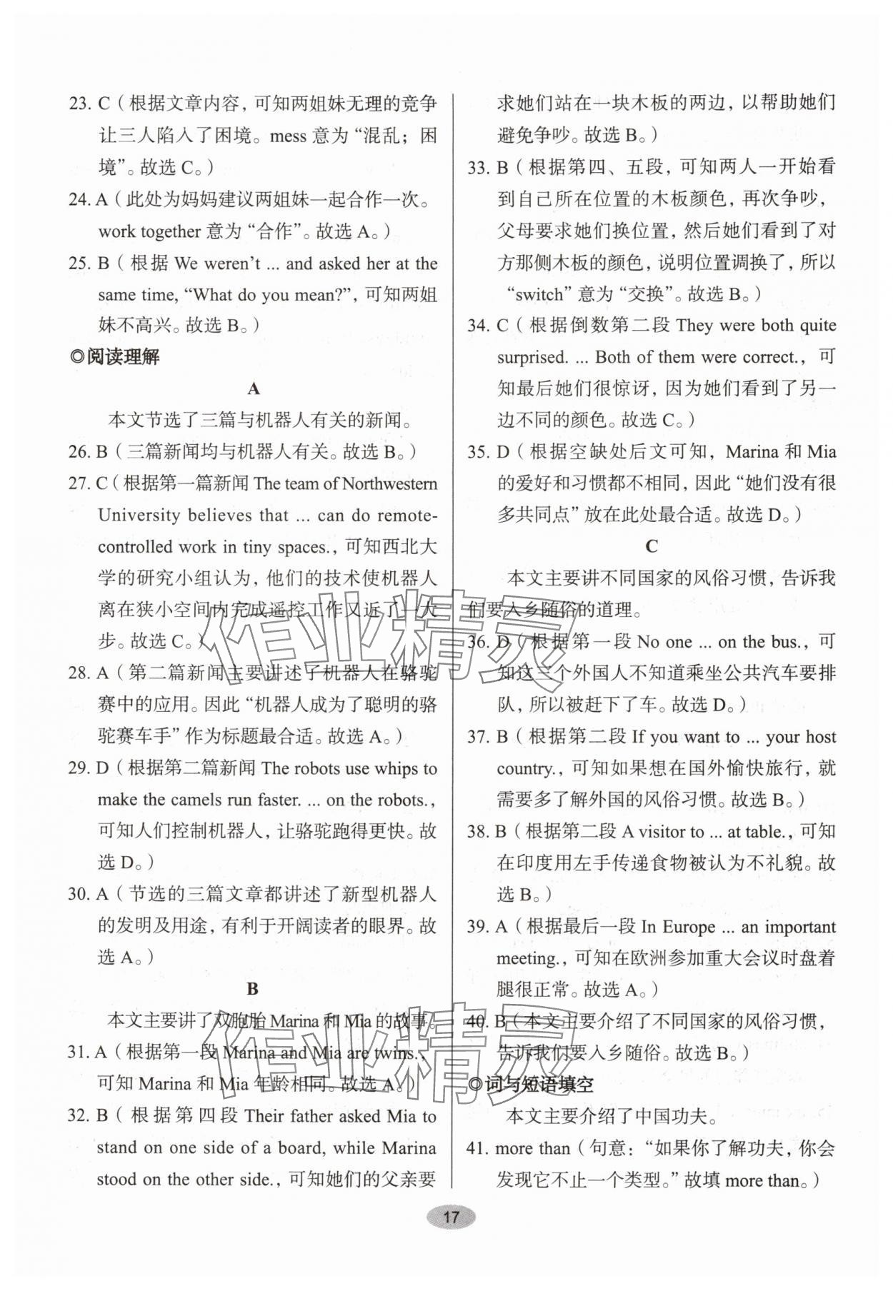 2025年天下中考核心素養(yǎng)提升八年級(jí)英語(yǔ)B版&nbsp;參考答案第17頁(yè)