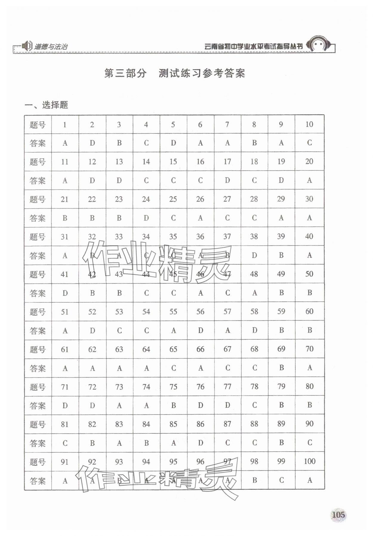 2025年云南省初中学业水平考试指导丛书道德与法治 第1页