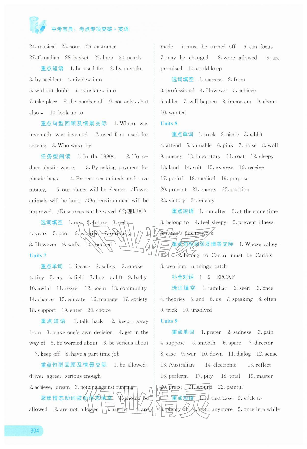 2026年中考宝典考点专项突破英语&nbsp;参考答案第13页