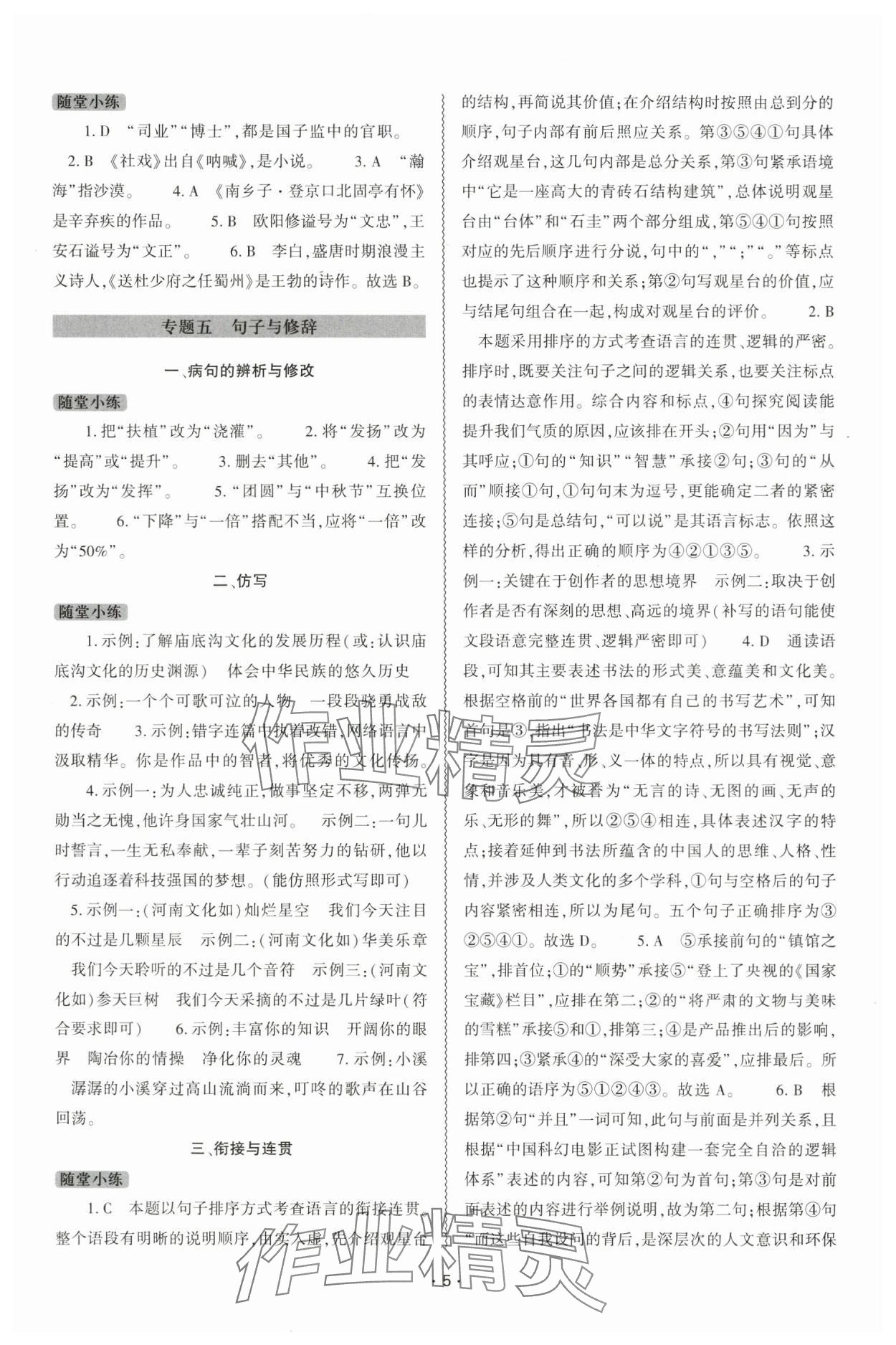 2024年中考復(fù)習(xí)精講與測(cè)試語(yǔ)文 參考答案第5頁(yè)