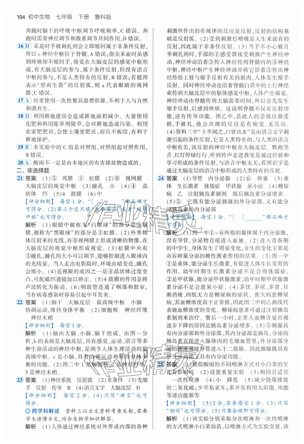 2025年5年中考3年模拟七年级生物下册鲁科版 第10页