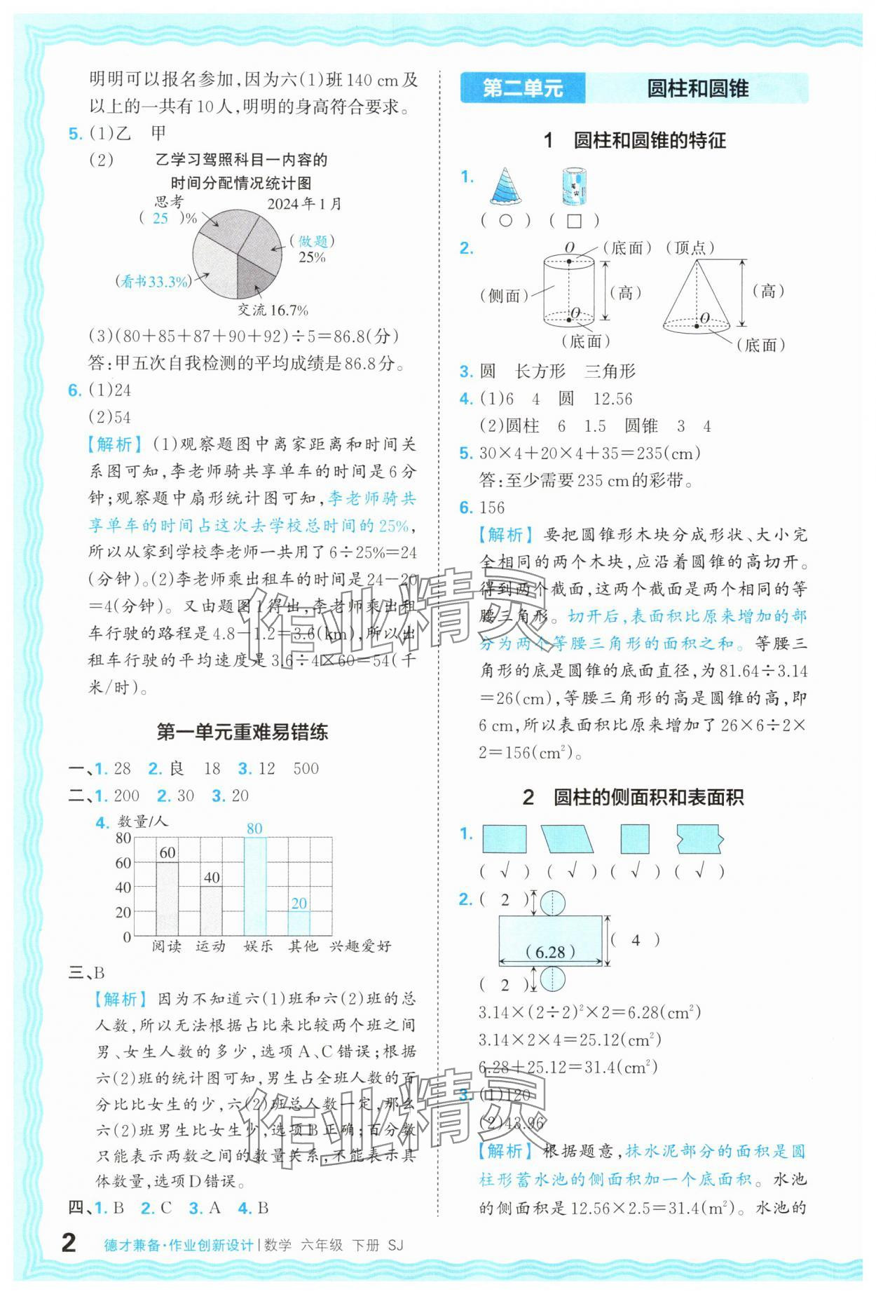 2024年王朝霞德才兼?zhèn)渥鳂I(yè)創(chuàng)新設計六年級數(shù)學下冊蘇教版 第2頁