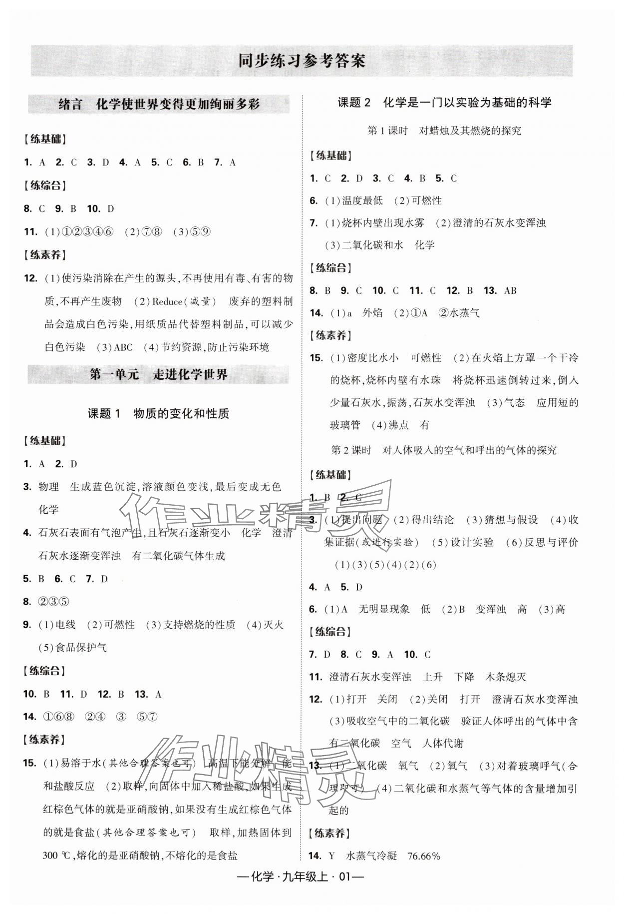 2023年經(jīng)綸學典課時作業(yè)九年級化學上冊人教版 第1頁