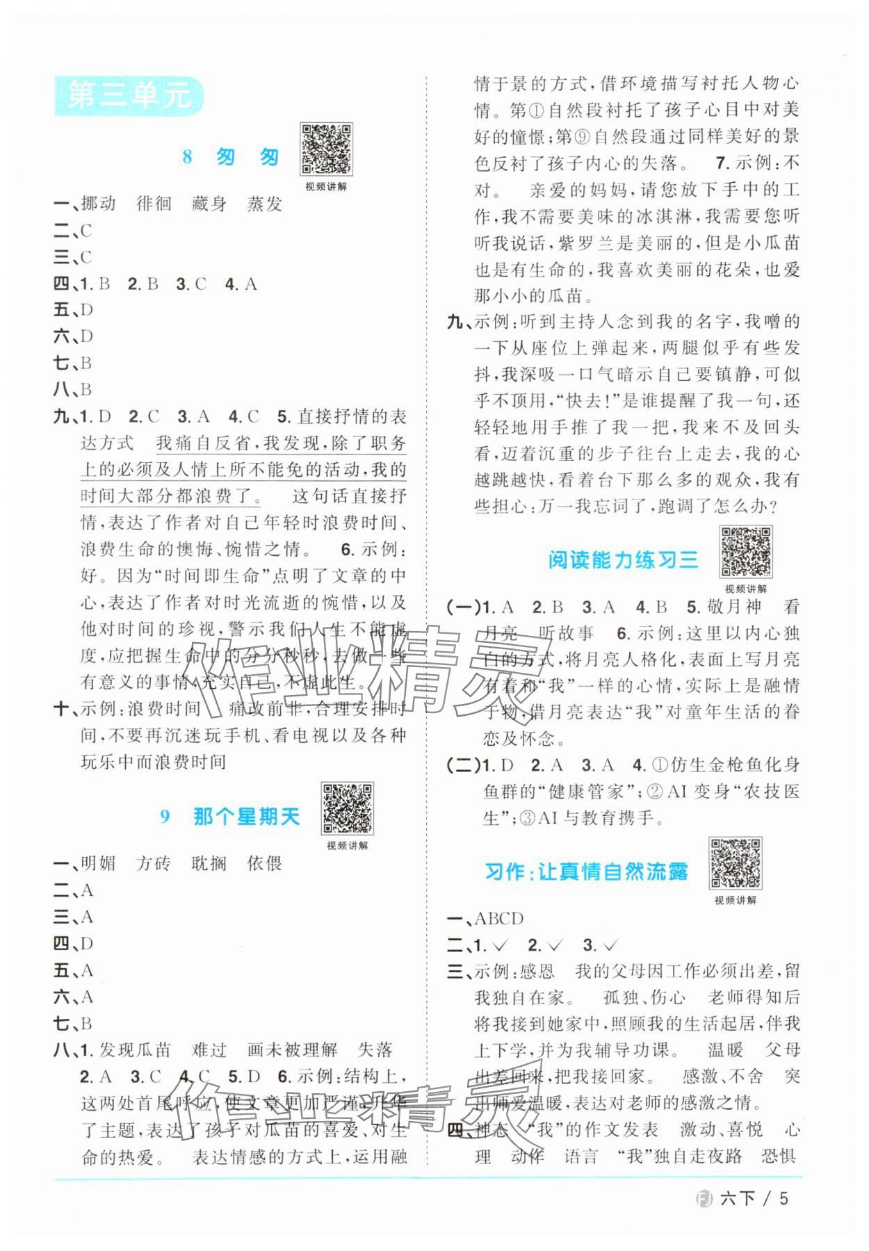 2024年阳光同学课时优化作业六年级语文下册人教版福建专版 第5页