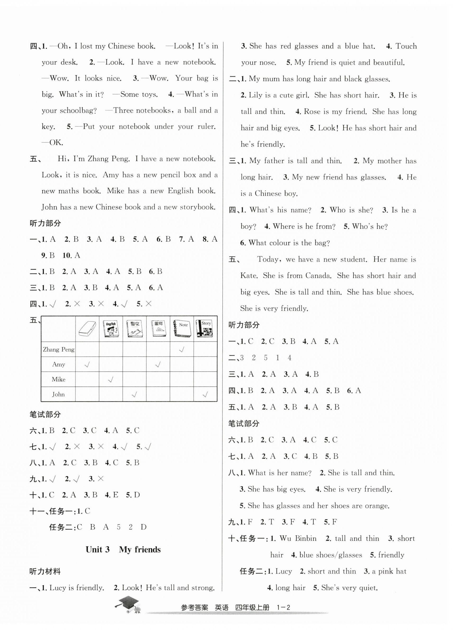 2023年期末直通车四年级英语上册人教版 参考答案第2页