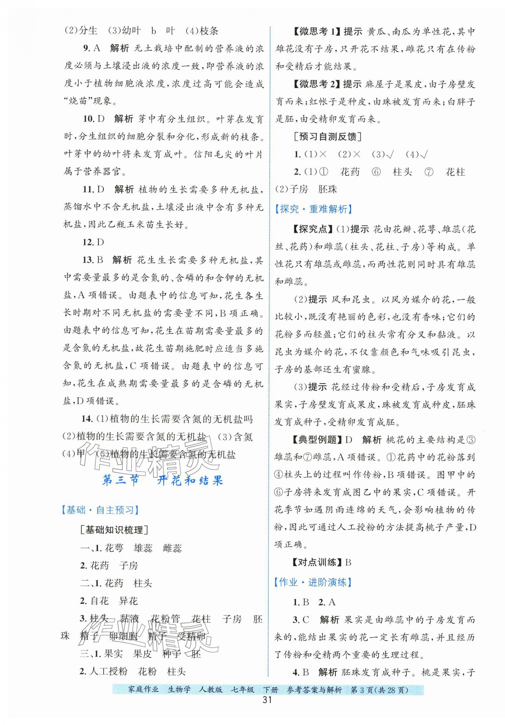 2026年家庭作业七年级生物下册人教版&nbsp;第3页