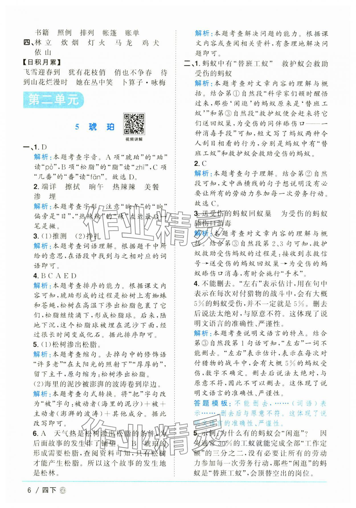 2025年陽光同學(xué)課時優(yōu)化作業(yè)四年級語文下冊人教版廣東專版 參考答案第6頁