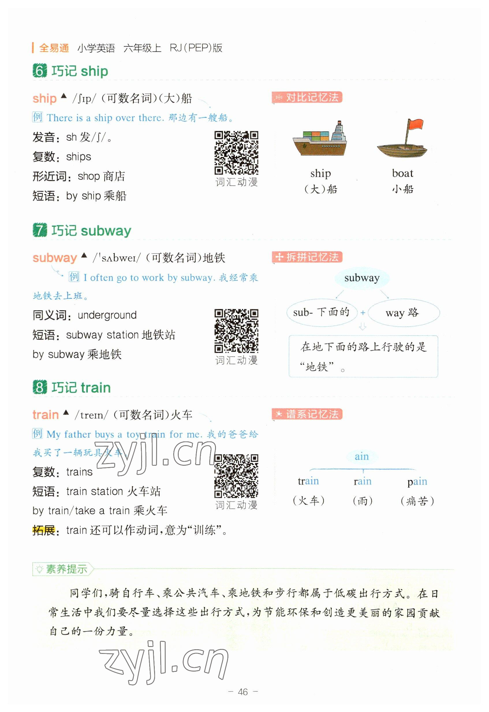 2023年教材課本六年級英語上冊人教版 參考答案第46頁