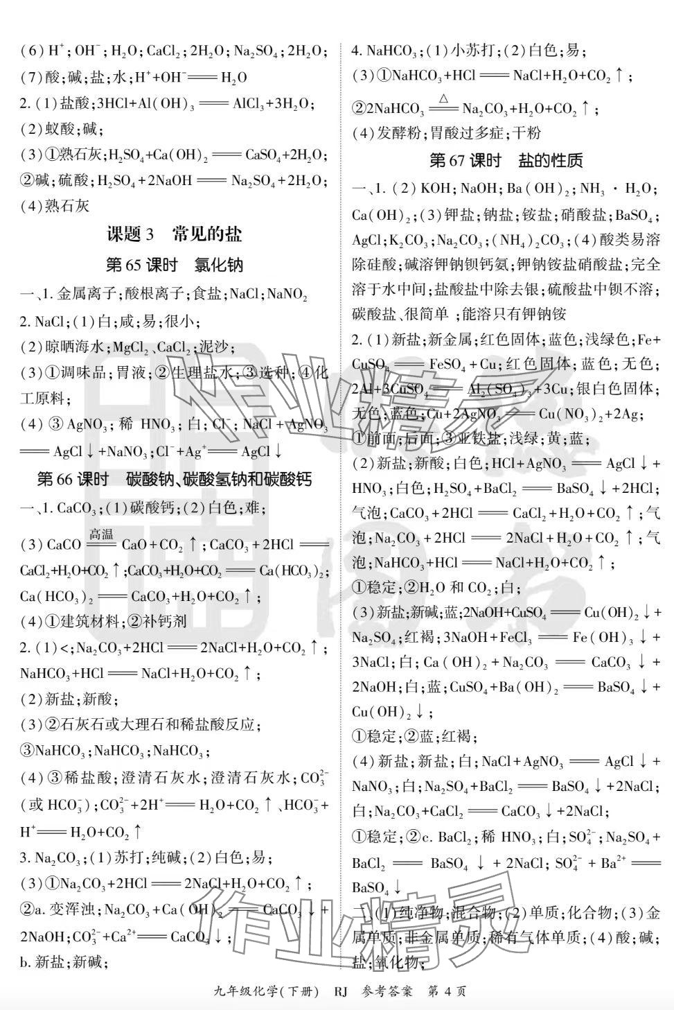 2025年啟航新課堂九年級化學(xué)下冊人教版 參考答案第4頁