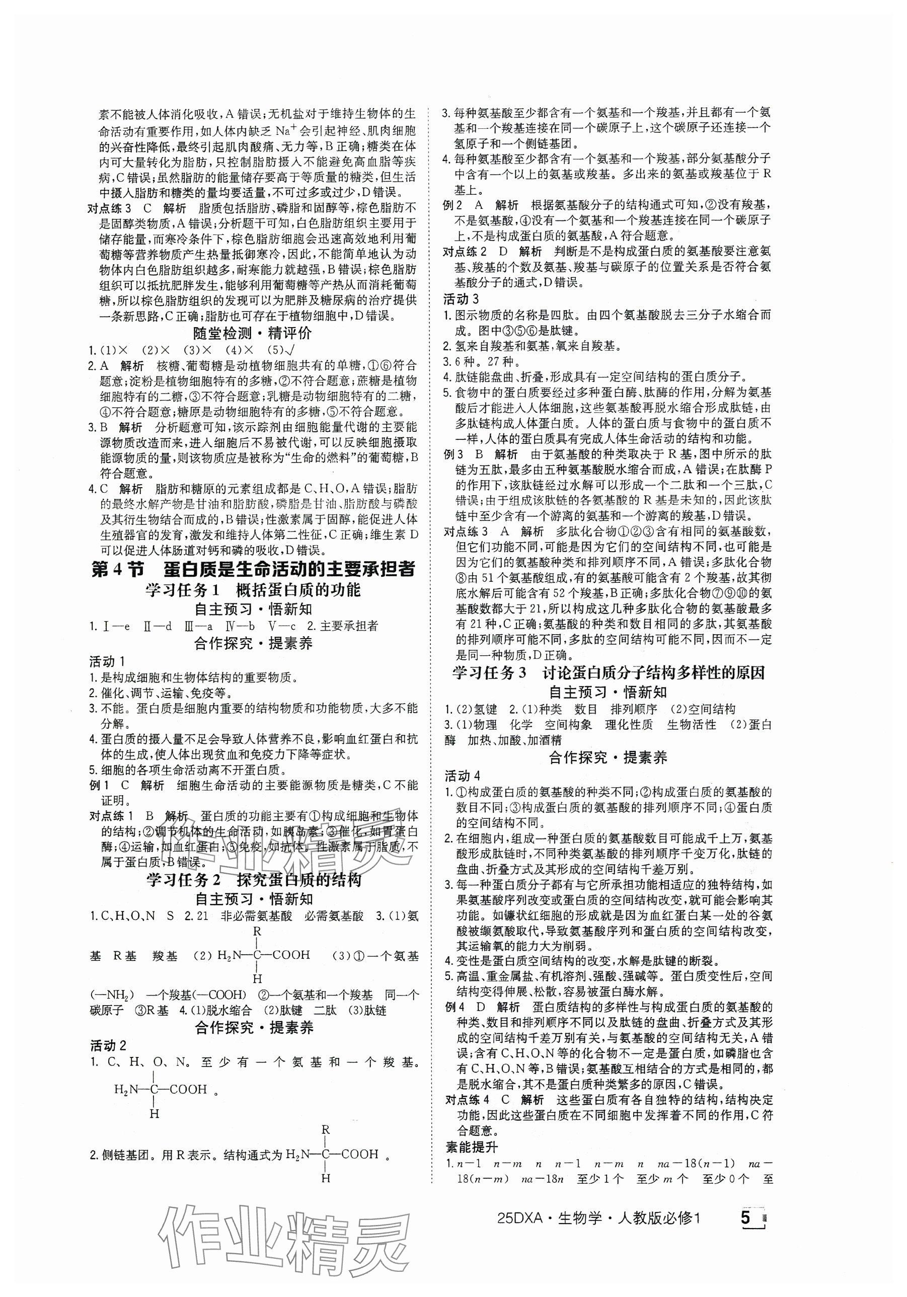 2024年金太阳导学案高中生物必修1人教版 参考答案第5页