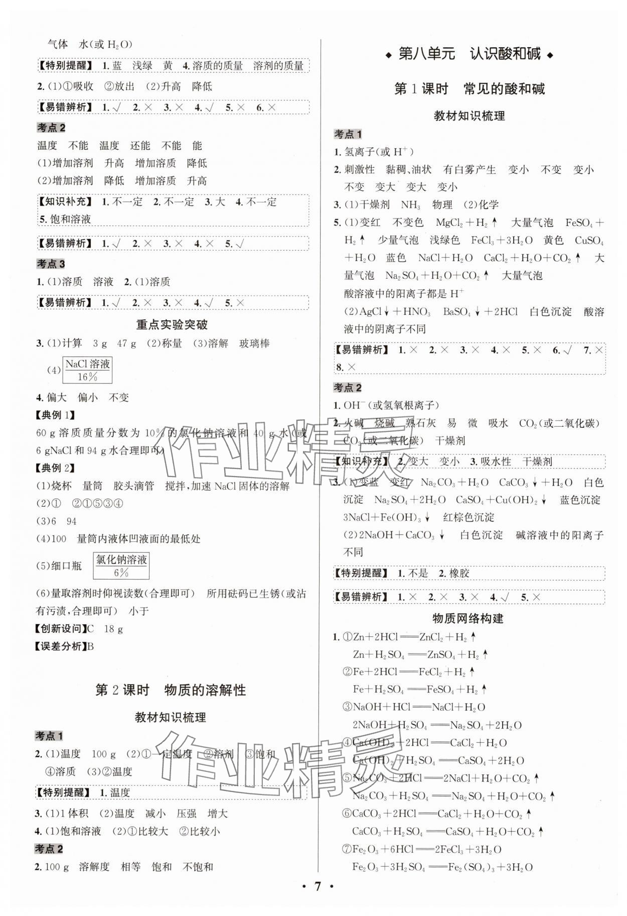 2025年中考對策化學魯教版 參考答案第7頁