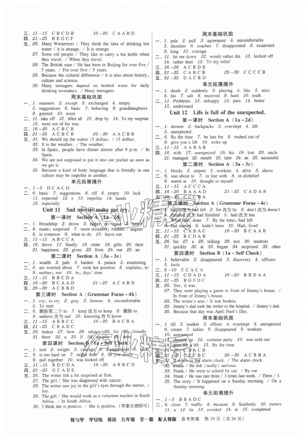2025年教與學學導練九年級英語全一冊人教版 參考答案第19頁