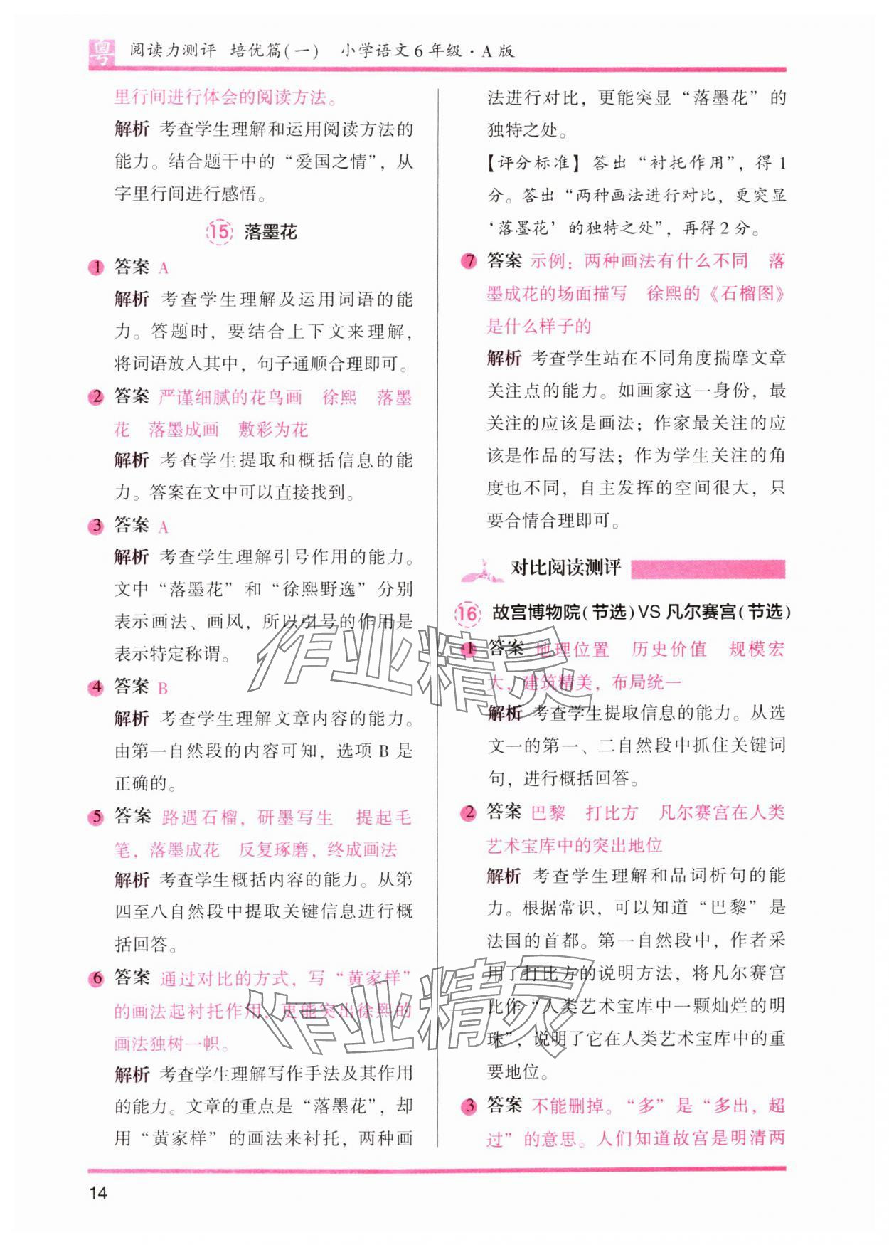 2024年木頭馬閱讀力測評小學(xué)語文六年級人教版培優(yōu)篇A版廣東專版 第14頁