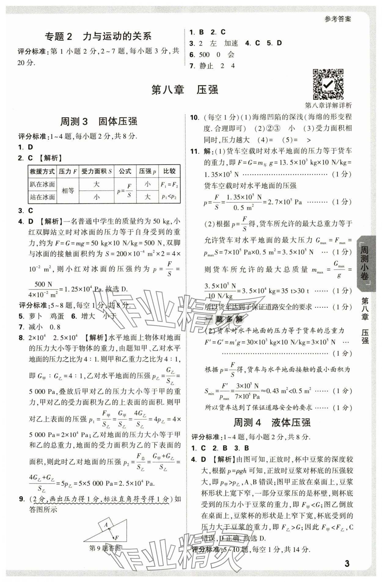 2025年萬唯中考大小卷八年級物理下冊滬科版 參考答案第3頁