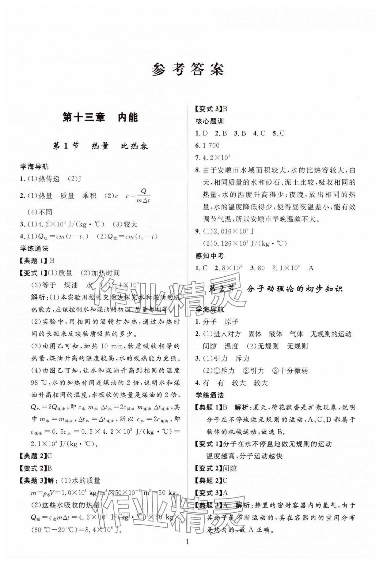 2025年顶尖课课练九年级物理全一册人教版贵州专版 第1页