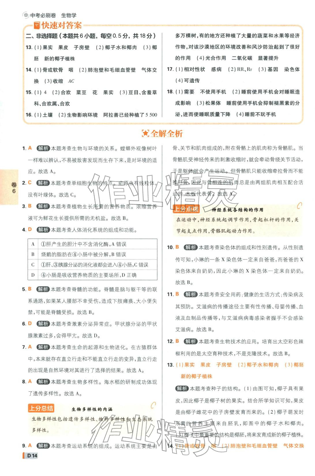2026年中考必刷卷42套新卷沈阳出版社八年级生物全一册通用版辽宁专版&nbsp;第14页