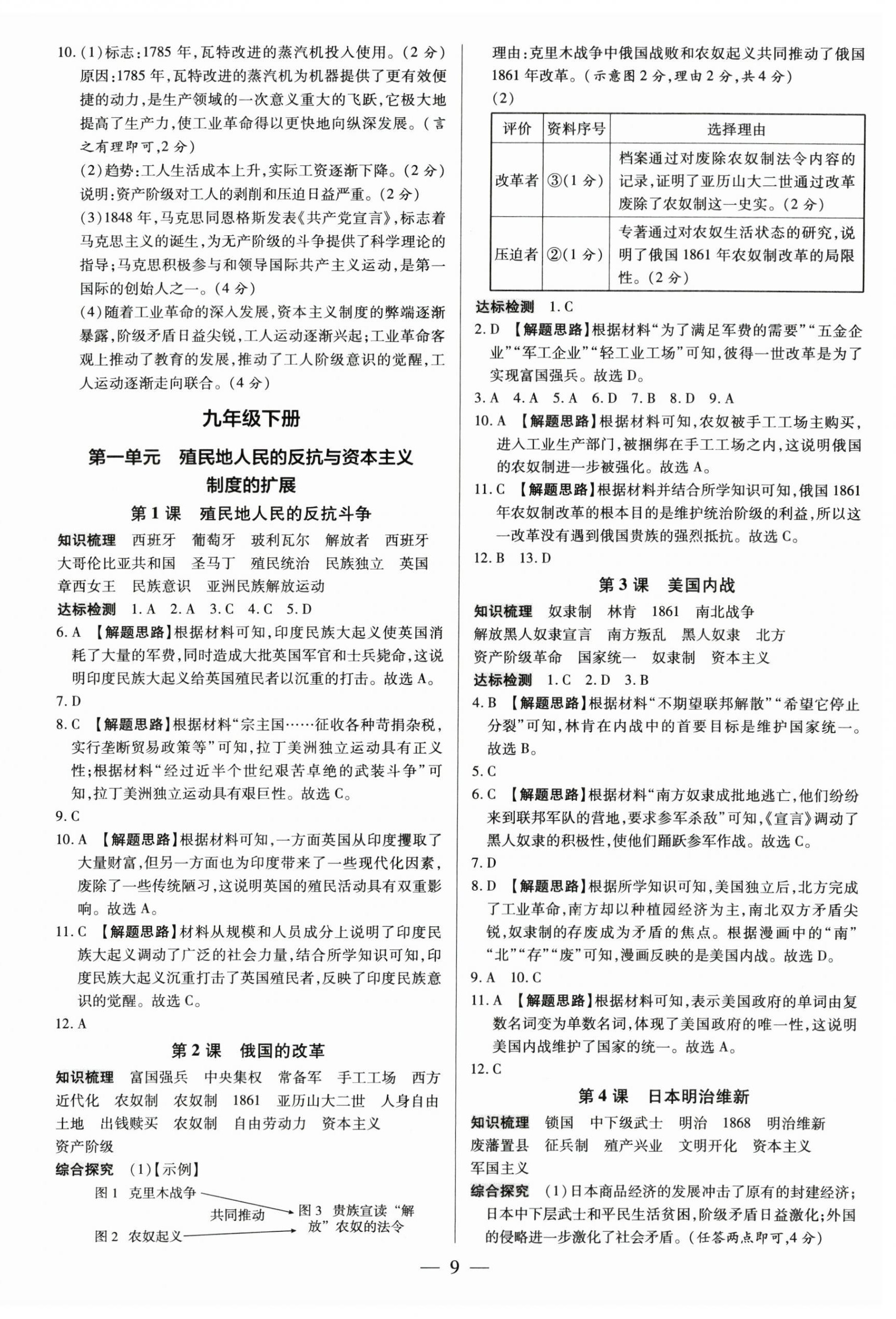 2024年領跑作業本九年級歷史全一冊人教版深圳專版 第9頁