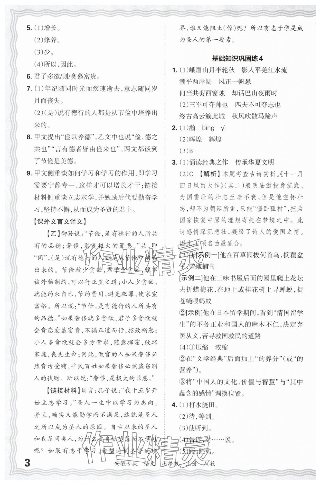 2024年王朝霞各地期末試卷精選七年級(jí)語(yǔ)文上冊(cè)人教版安徽專版 參考答案第3頁(yè)