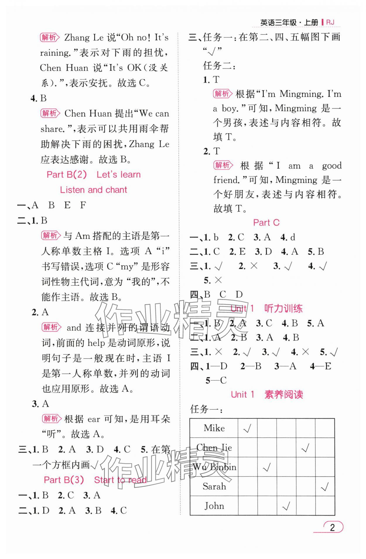 2025年名师测控三年级英语上册人教版浙江专版 参考答案第2页