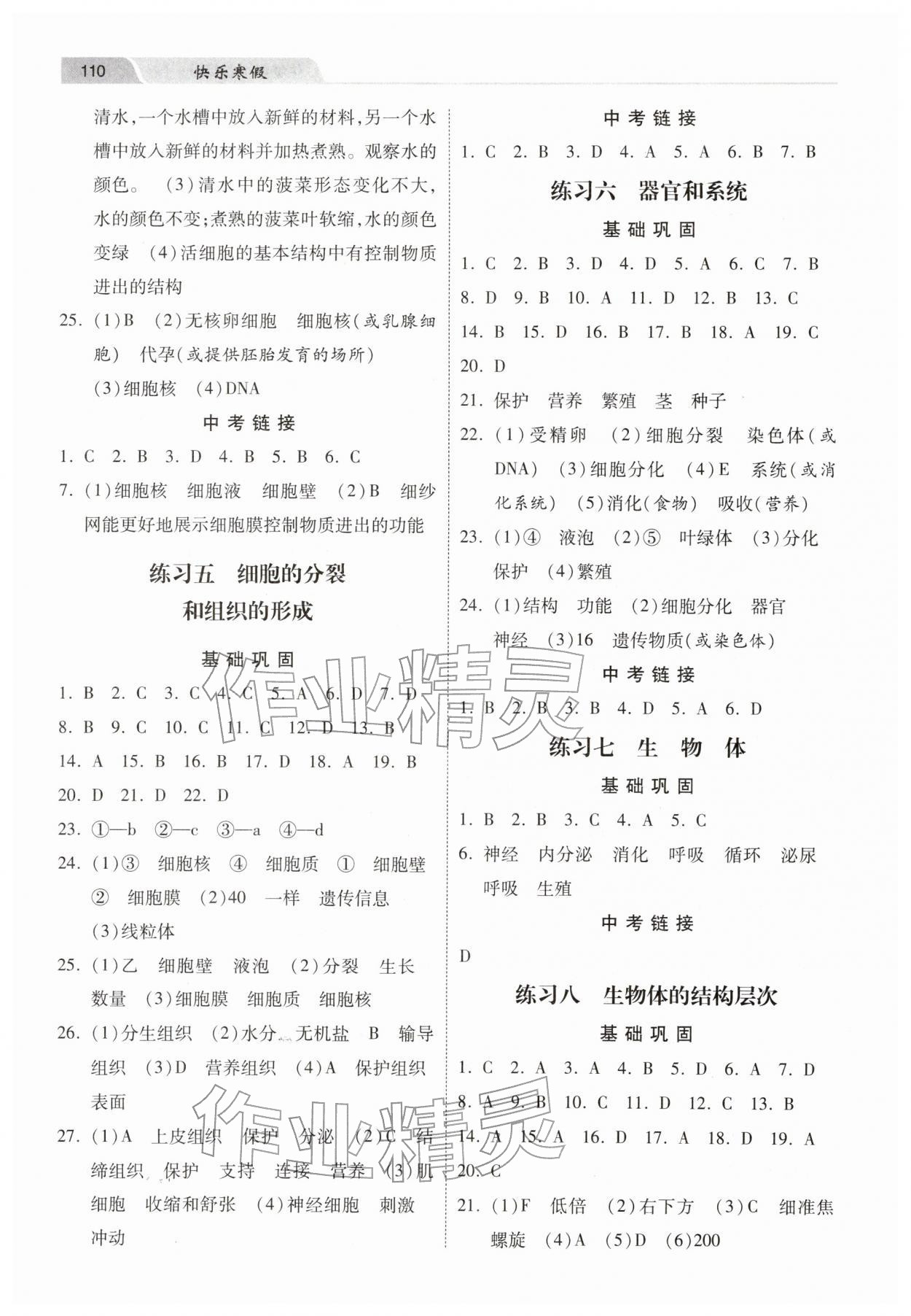 2026年快乐寒假河北美术出版社七年级生物冀少版&nbsp;第2页