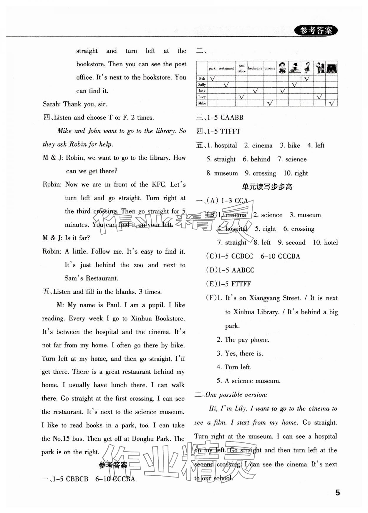 2023年狀元坊全程突破導練測六年級英語上冊人教版佛山專版 參考答案第4頁