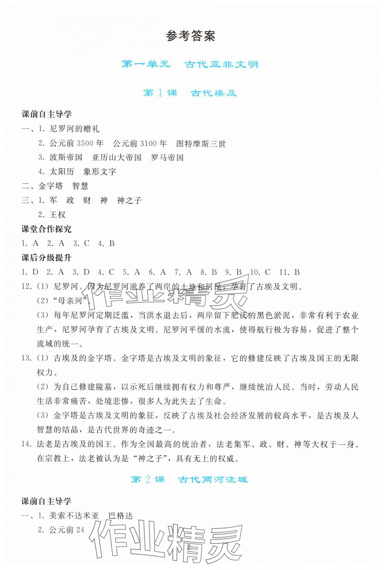 2025年同步轻松练习九年级历史上册人教版精编版 参考答案第1页