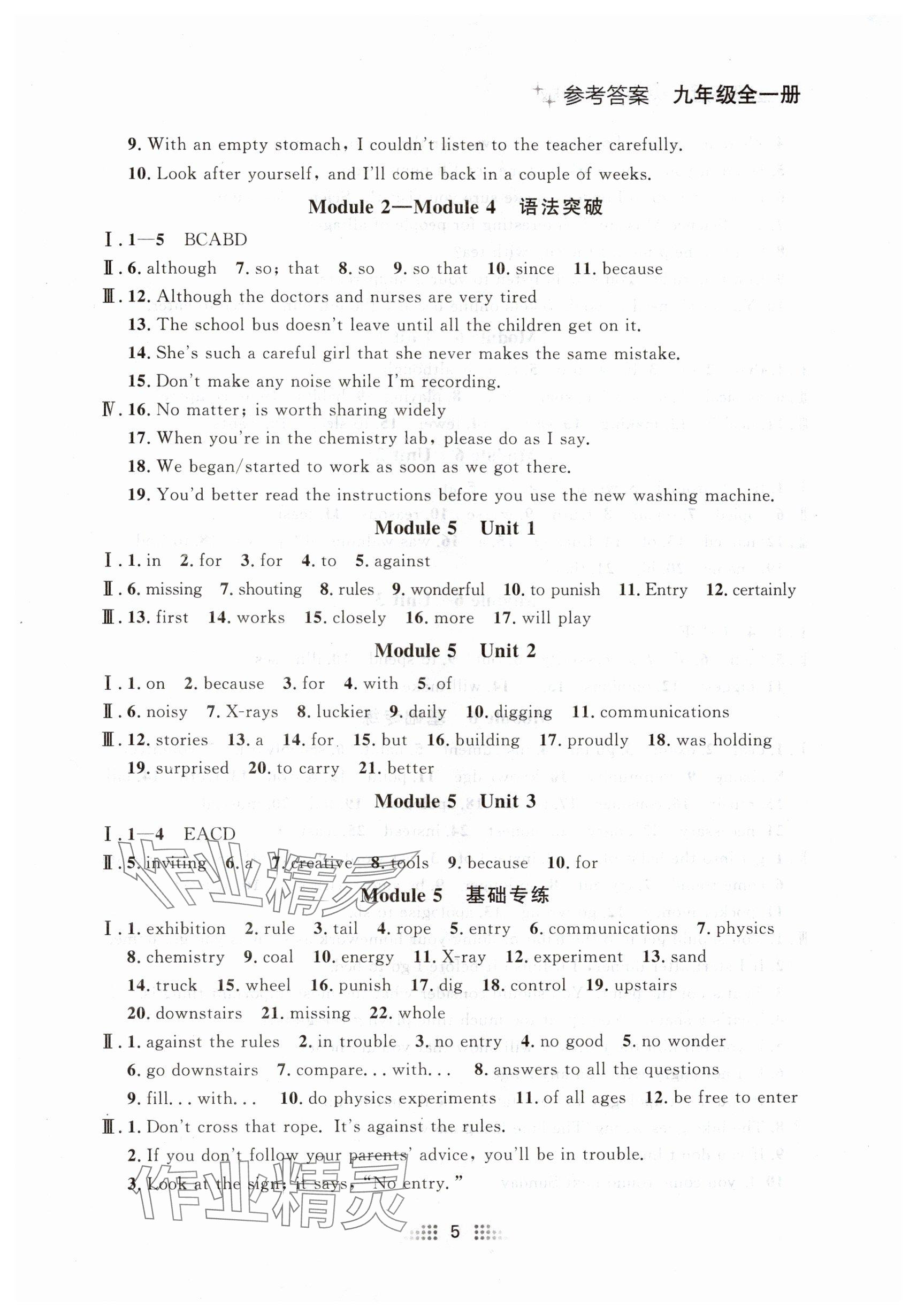 2024年點石成金金牌奪冠九年級英語全一冊外研版遼寧專版 參考答案第5頁
