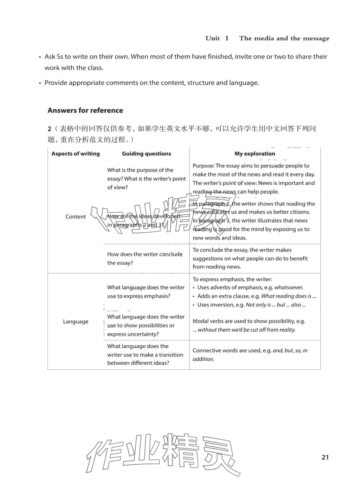 2025年教材课本高中英语选择性必修第四册沪教版&nbsp;参考答案第21页