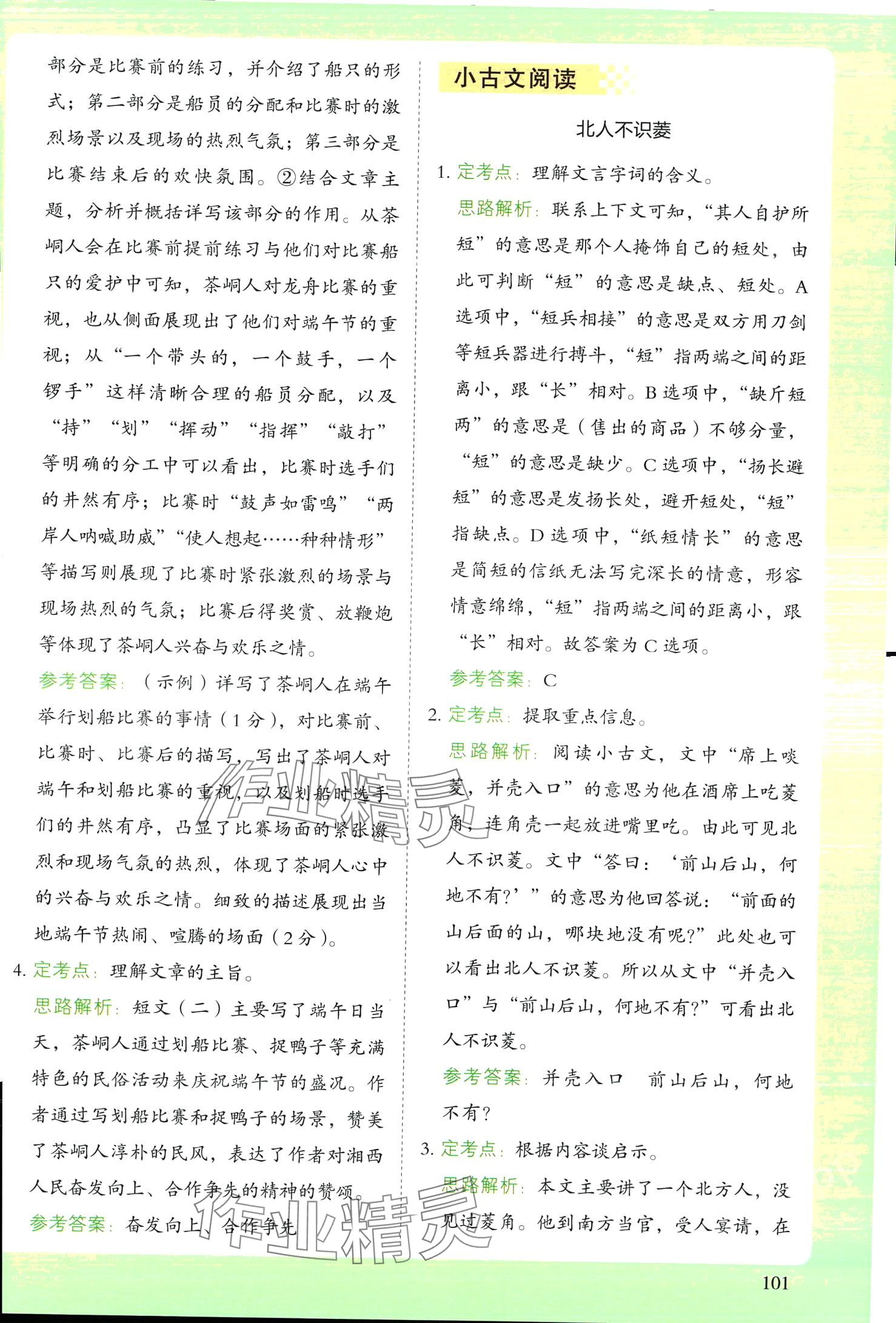 2024年閱讀理解與答題模板六年級語文下冊人教版 第5頁
