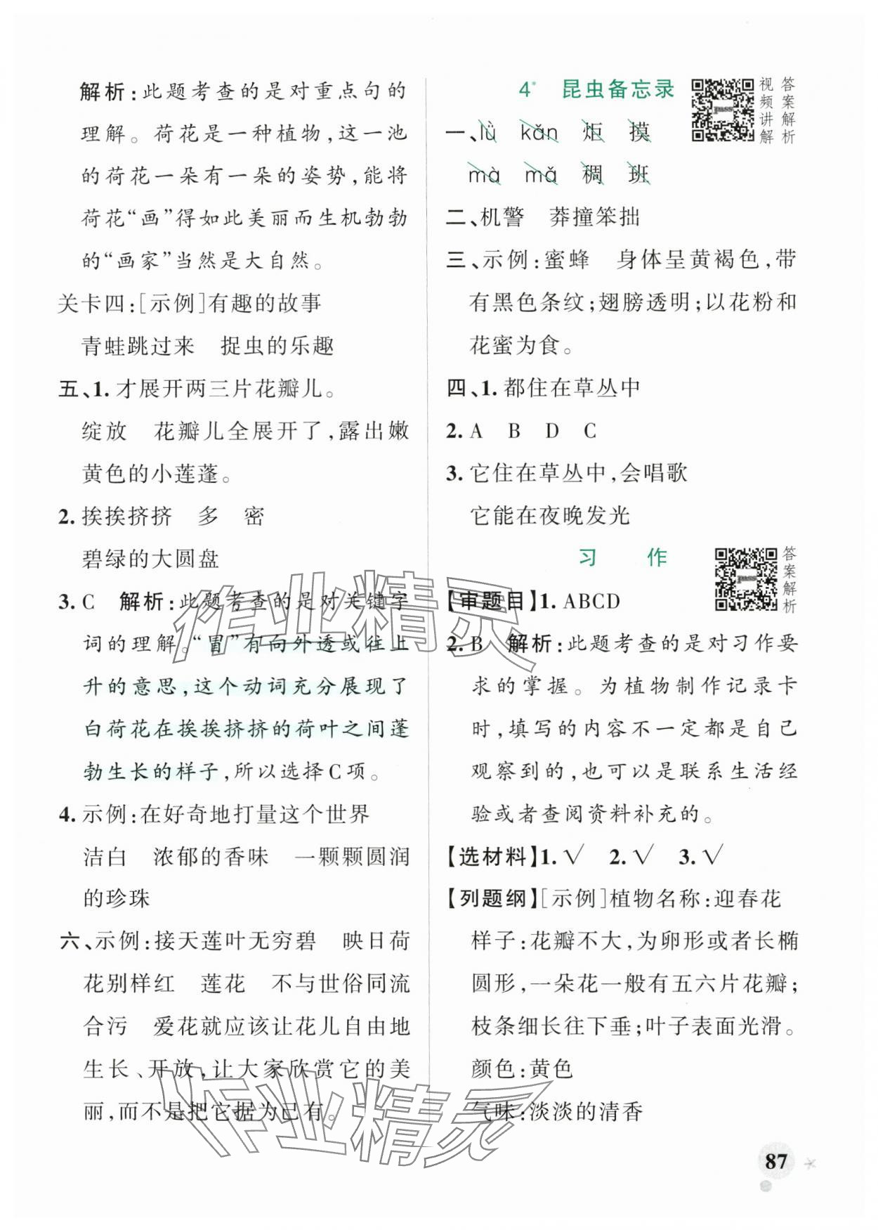 2025年綠卡小學作業本三年級語文下冊人教版河南專版 參考答案第3頁