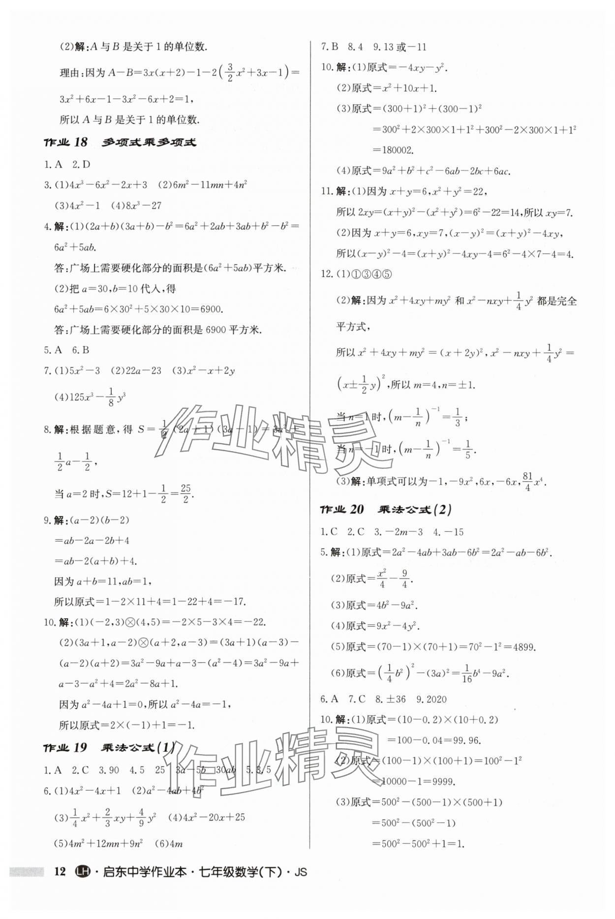 2024年启东中学作业本七年级数学下册苏科版连淮专版 第12页